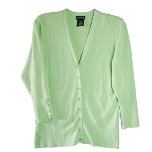 George Woman's Size L (12/14) Green Lightweight Button Up Cardigan 3/4 Sleeve